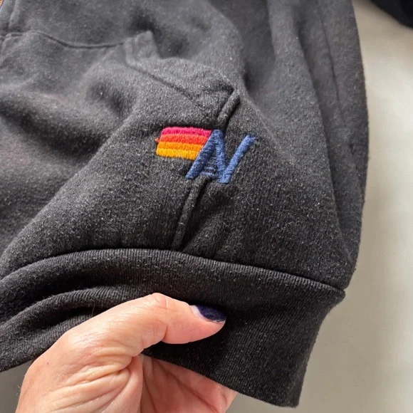 Aviator Nation Black Zip Hoodie with Rainbow Chest Stripes - Picture 4 of 4